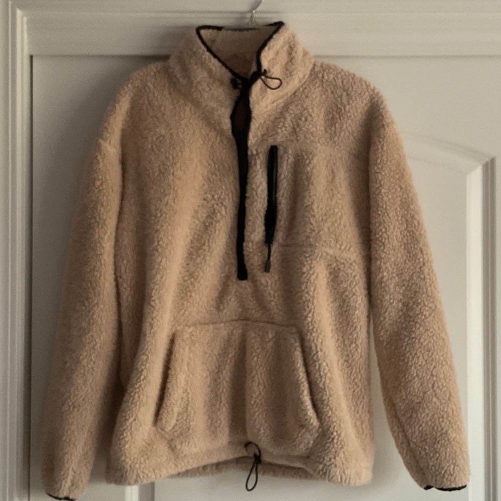 PINK Victoria's Secret pink Sherpa Pullover with Black Trim